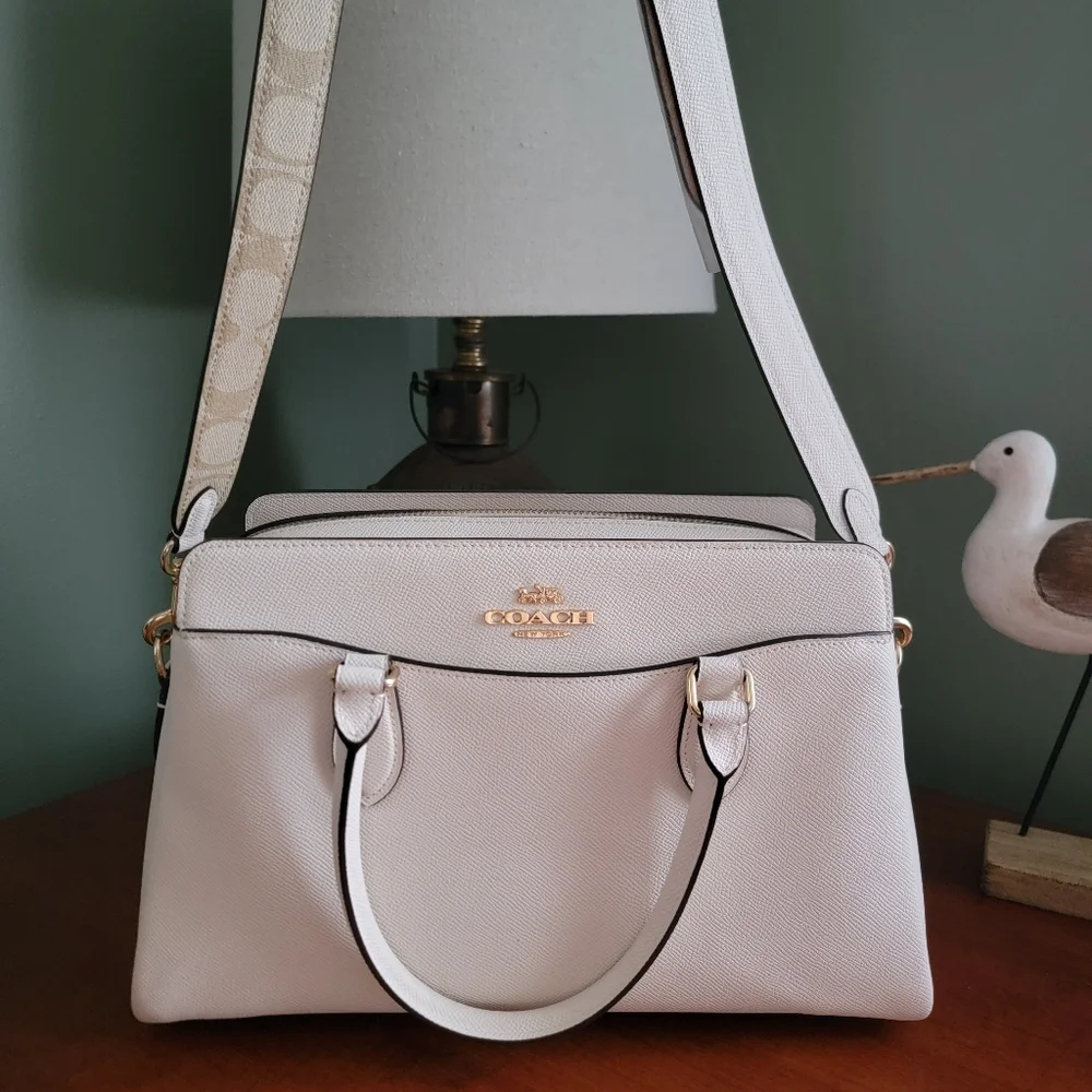 Coach CH290 Darcie Carryall White Cream Crossgrain Leather Satchel Bag